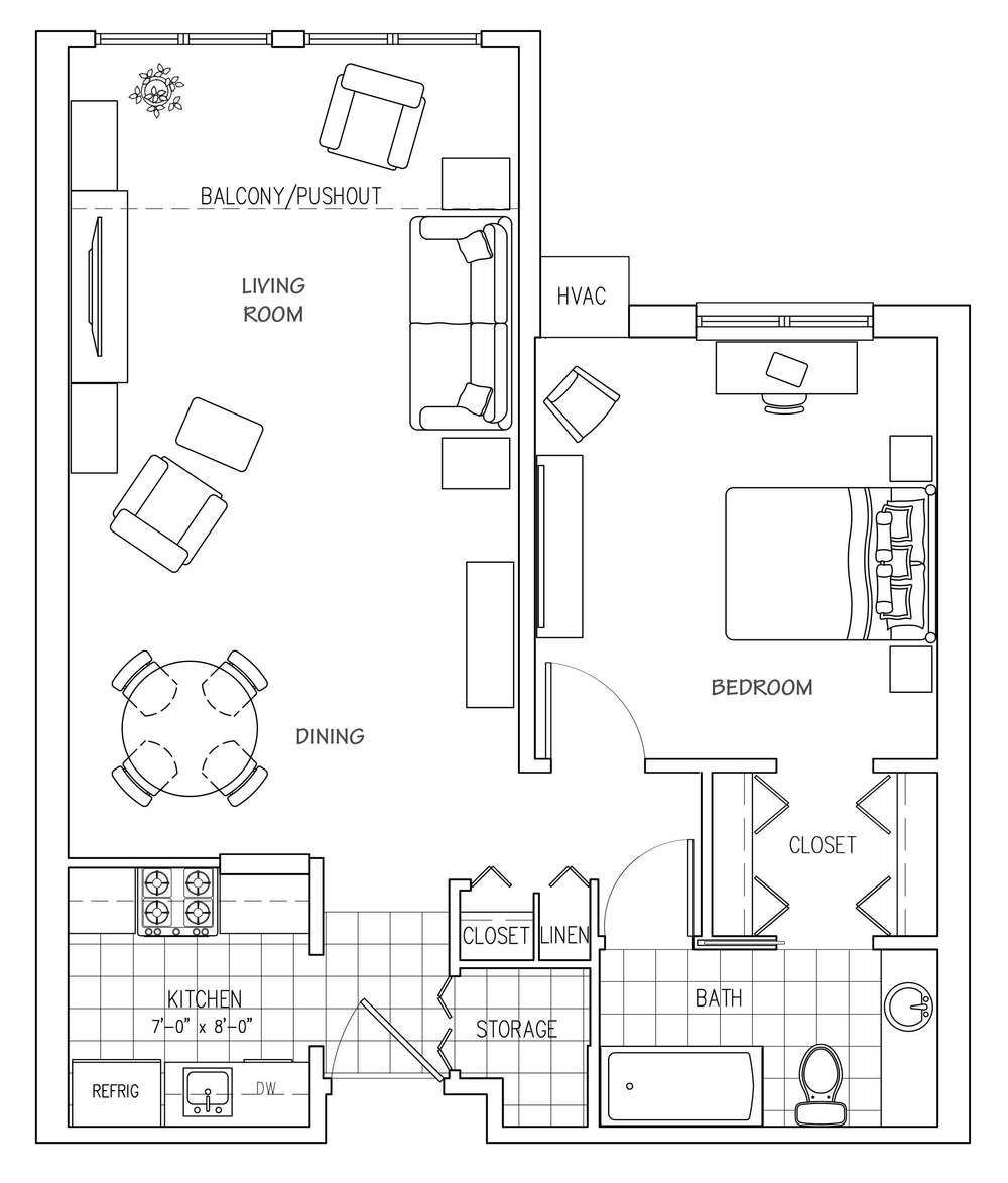 Floor Plan One Bedroom Classic 4501 xl